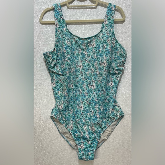 Lands' End Other - Lands' End Floral Scoop Neck Bodysuit in Teal and White (Small flaw)
